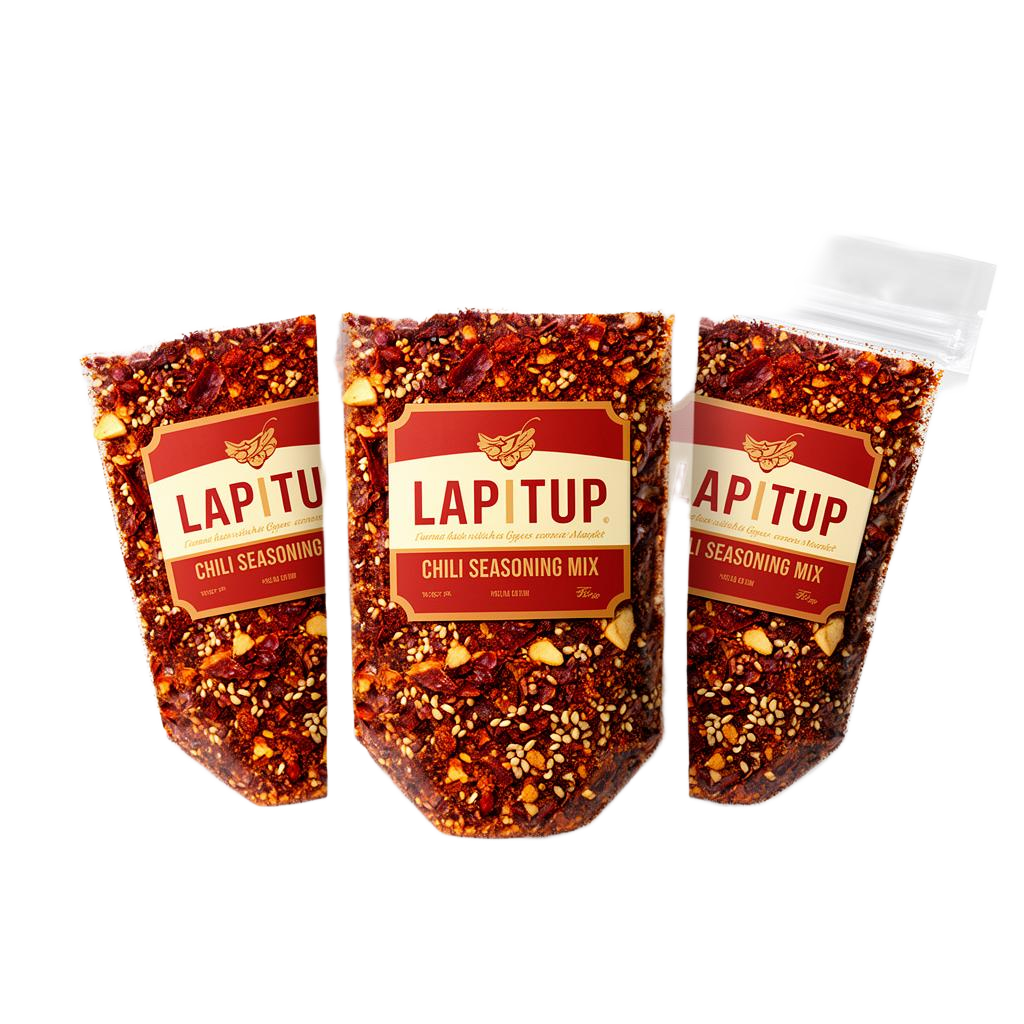 Three branded Lapitup chili seasoning mix baggies